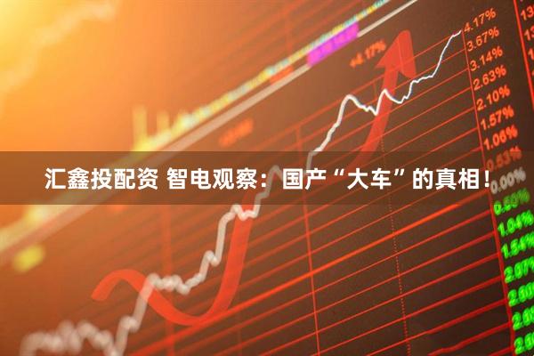 汇鑫投配资 智电观察：国产“大车”的真相！